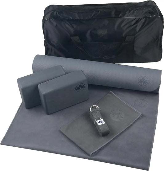 7 Piece Yoga Kit With Mat Blocks Strap Towels Bag For Home Workout Starter Set