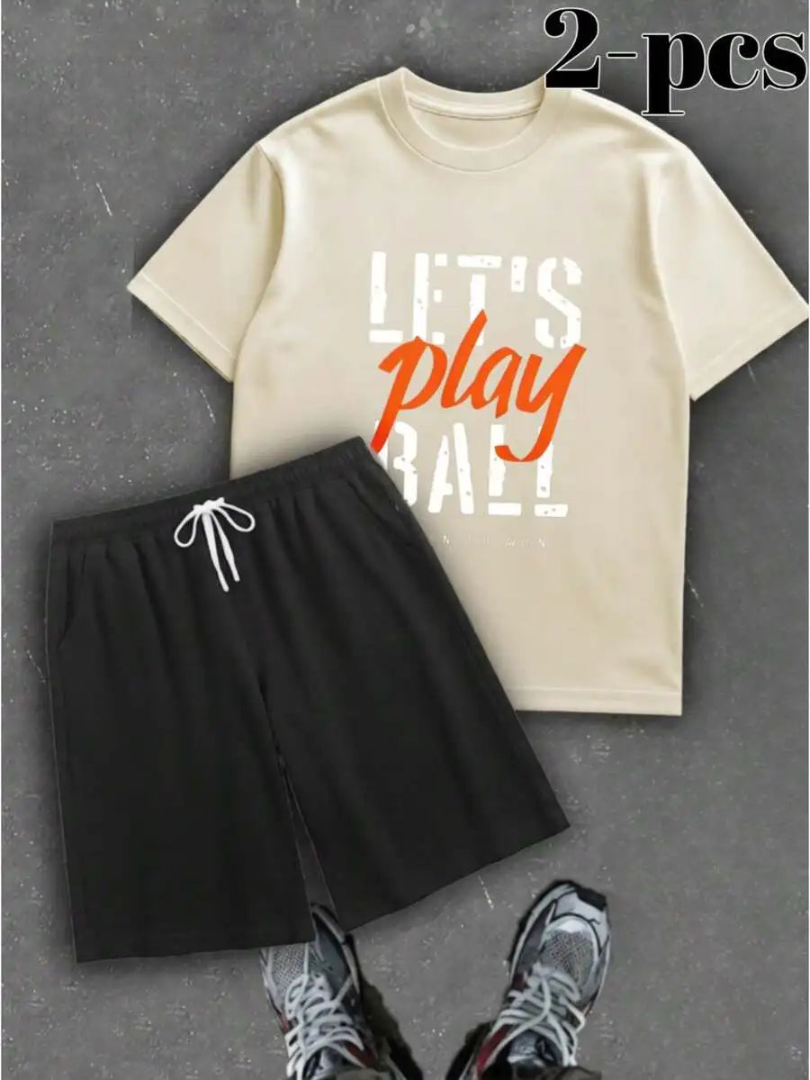 Men's 2-Piece Basketball Print Tee And Shorts Casual Set