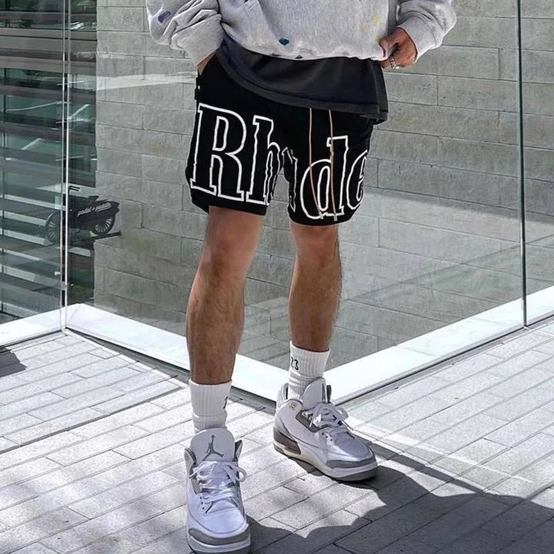 2026 Rhude High Street Trend Casual Shorts Men Woman Letter Print Loose Breathable Light Quick Drying Rhude Sports Shorts