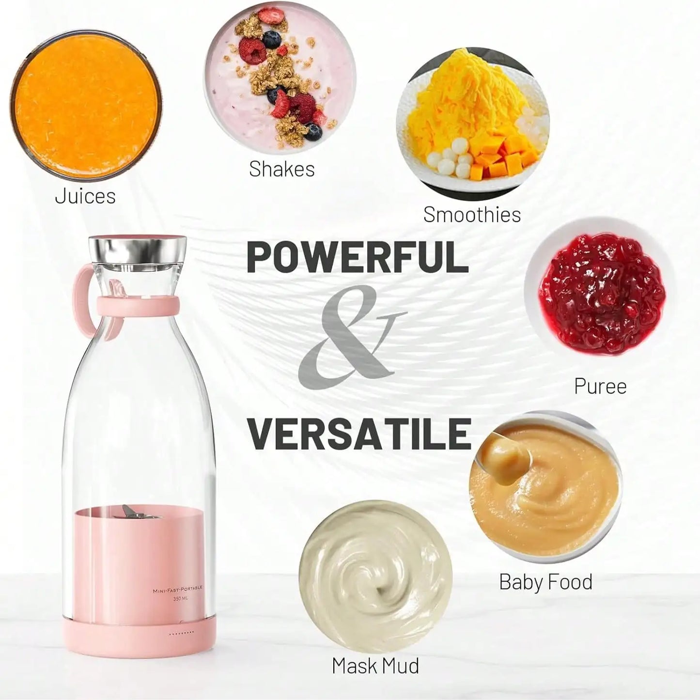 Portable Blender For Shakes And Smoothies With 11.83 Oz Travel Cup And Lid,Durable Stainless Steel Blades For Juice Blending Performance(Pink)