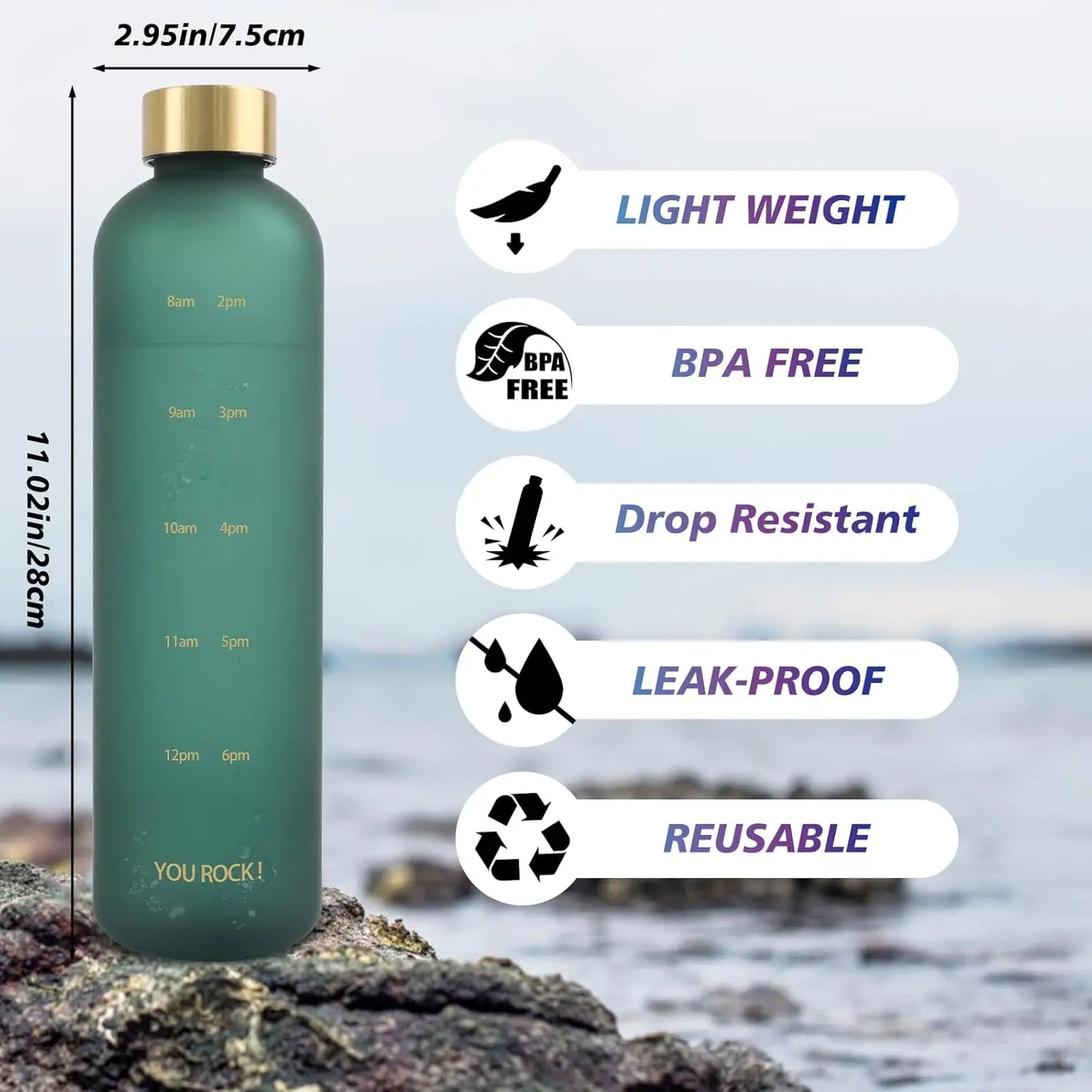 Water Bottle With Time Markers Motivational Hydration Reminder
