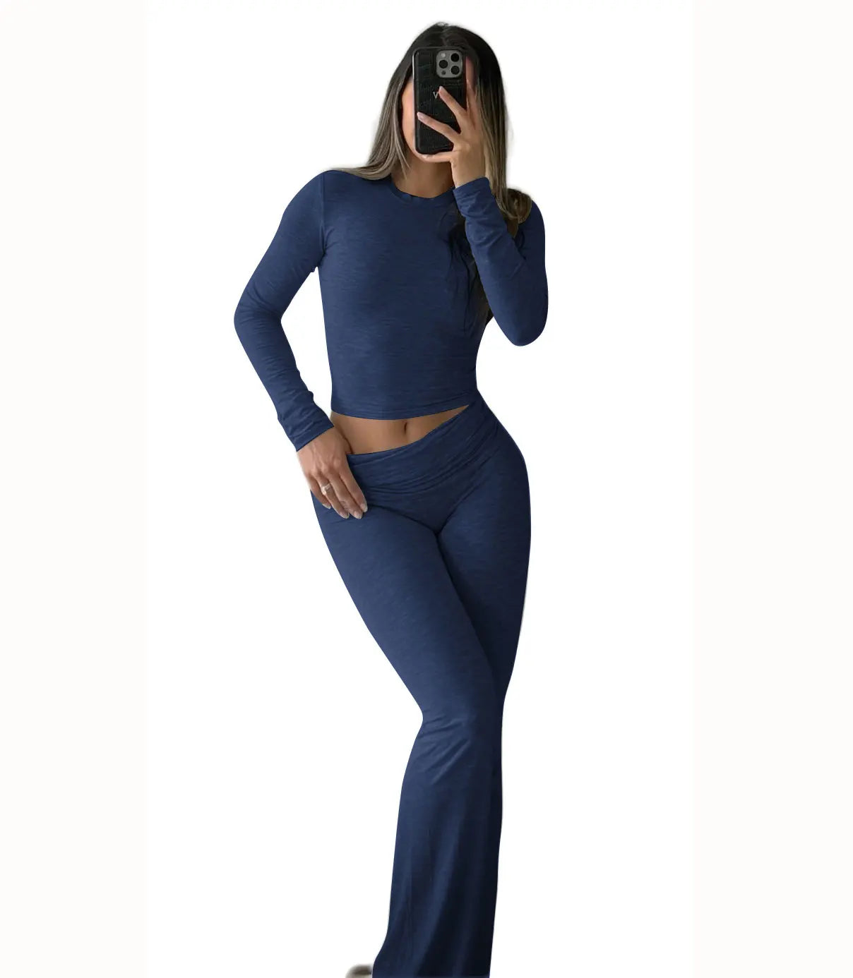 Women's Yoga Two-Piece Set Long-Sleeve Wide-Leg Activewear Casual Home