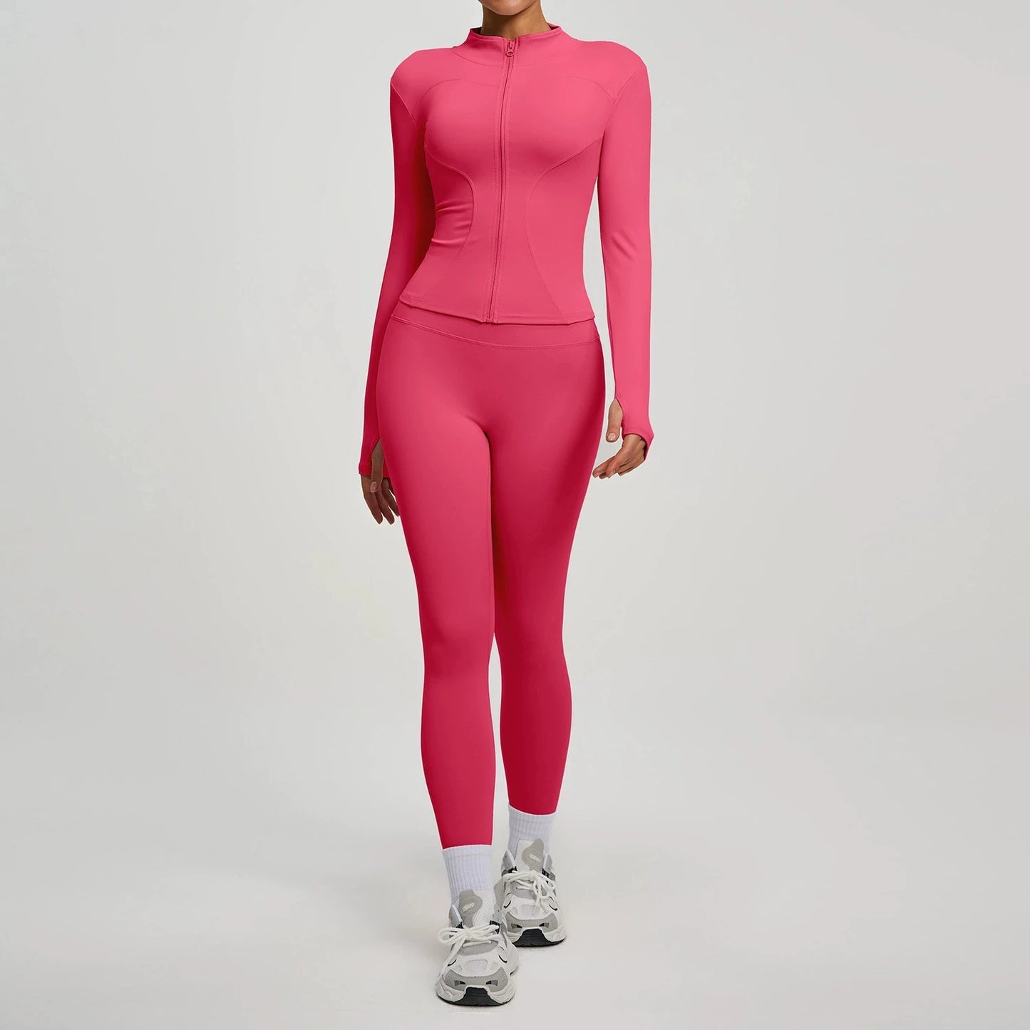 Women Long Sleeve Zipper Yoga Jacket Set With Leggings Tracksuit
