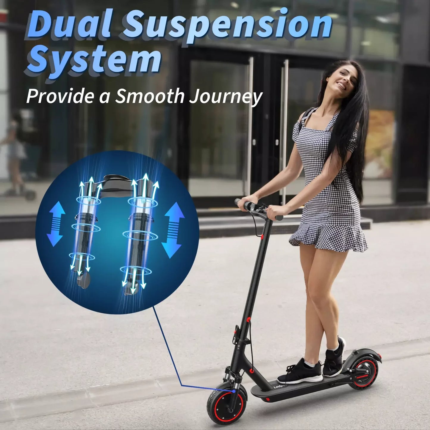 8.5'' LADPED LP07 Electric Scooter 350W 19mph Max Speed APP Smart Control Dual Suspension 23miles Max Range For City Commuter