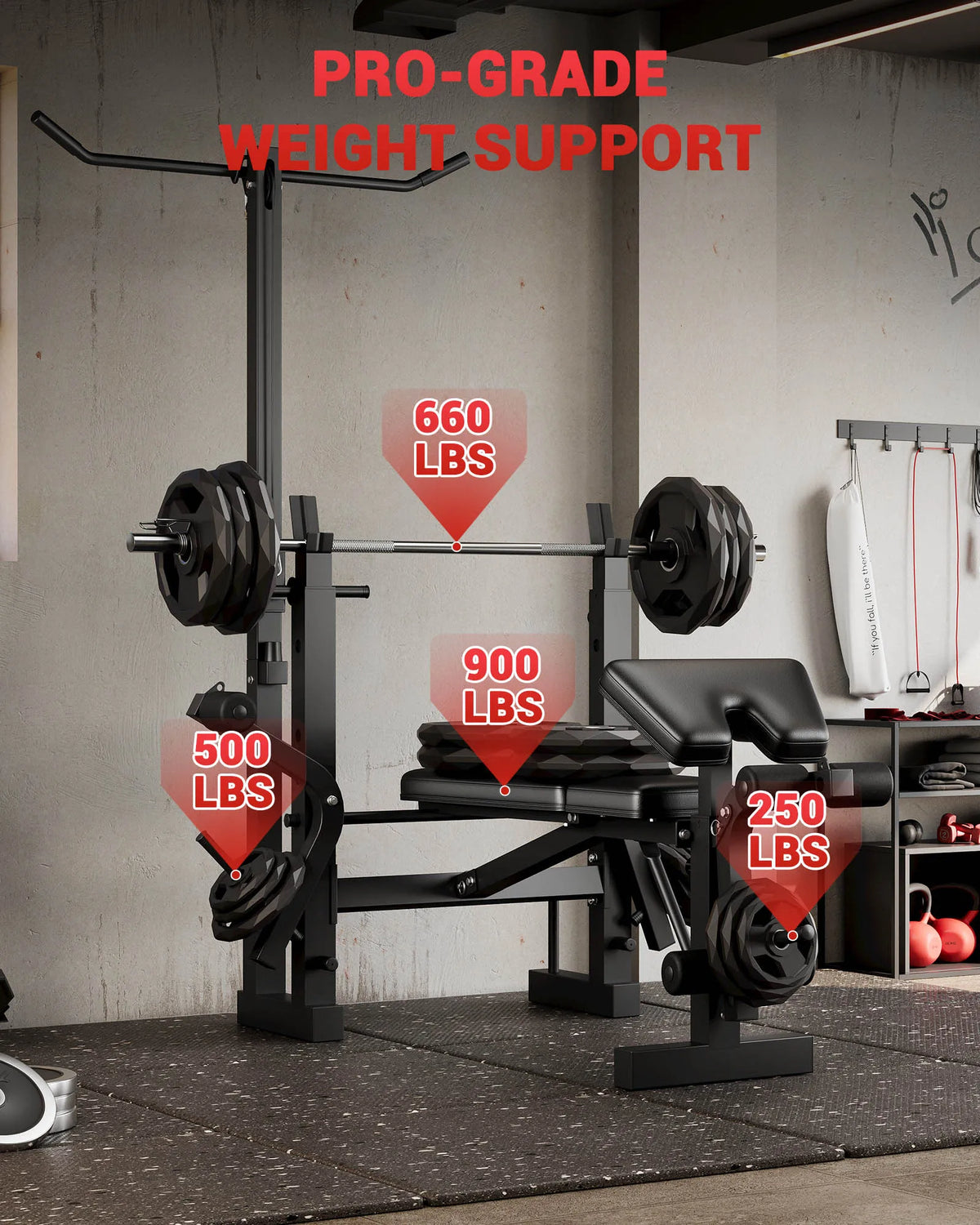 HiMISS 4-In-1 Adjustable Weight Bench, Foldable With Leg Press.