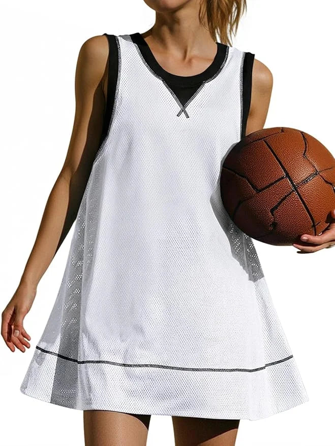 Fisoew Womens Open Back Workout Dress Sleeveless V Neck Backless Breathable Lightweight Tennis Gym Athletic Mini Dresses