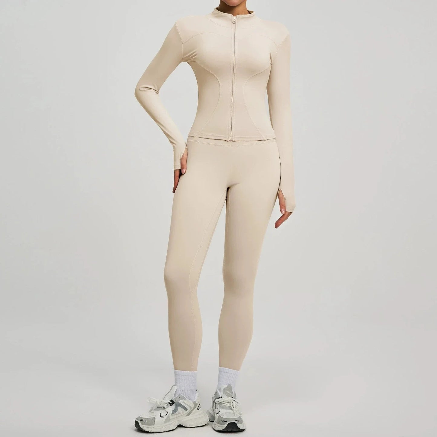 Women Long Sleeve Zipper Yoga Jacket Set With Leggings Tracksuit