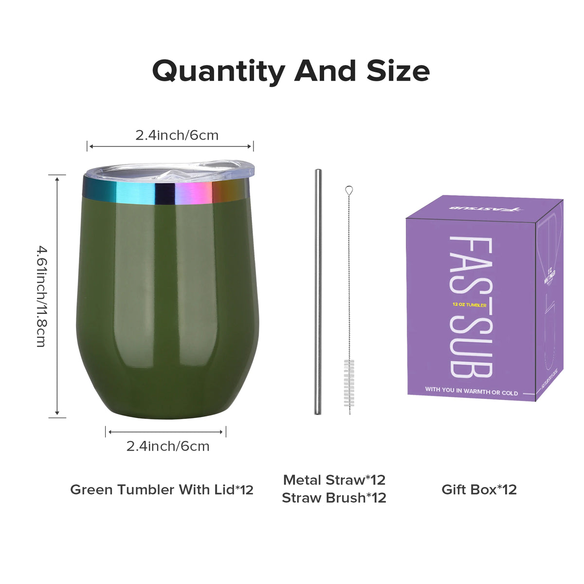 Fastsub Stainless Steel Vacuum Insulated Stemless Wine Glasses With Lids