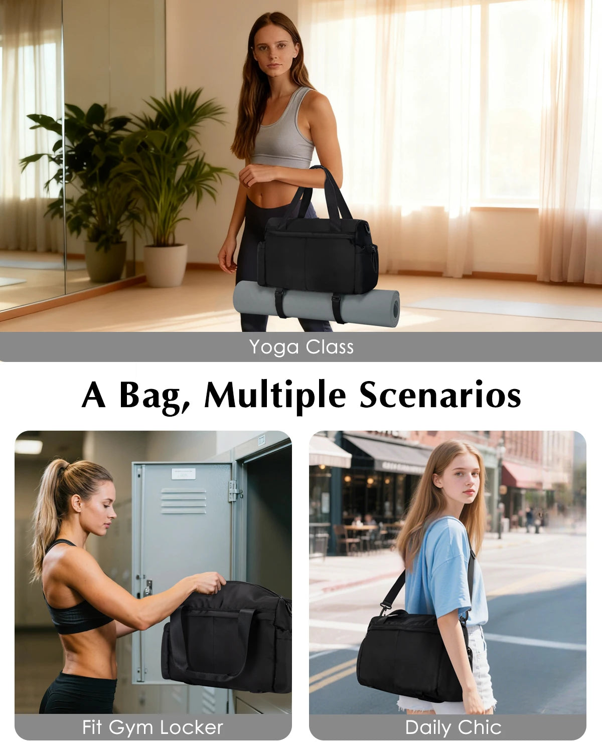 Lightweight Gym Duffel Bag With Yoga Mat Holder Wet Pocket