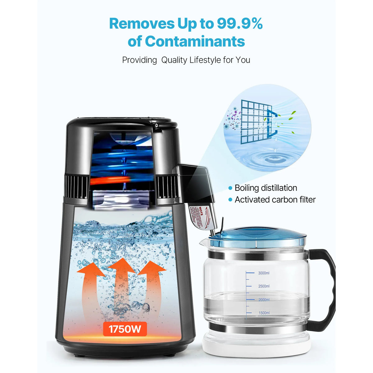 SucceBuy Stainless Steel Water Distiller for Pure Drinking Water