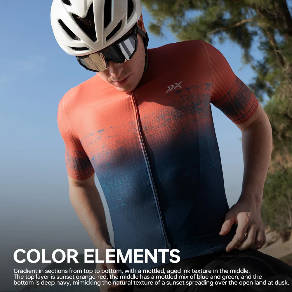 X-TIGER Sunset Wilderness Men Cycling Jersey Summer Quick Dry Breathable Short Sleeve Road Bike MTB Riding Clothing UV Protection Bicycle Tops