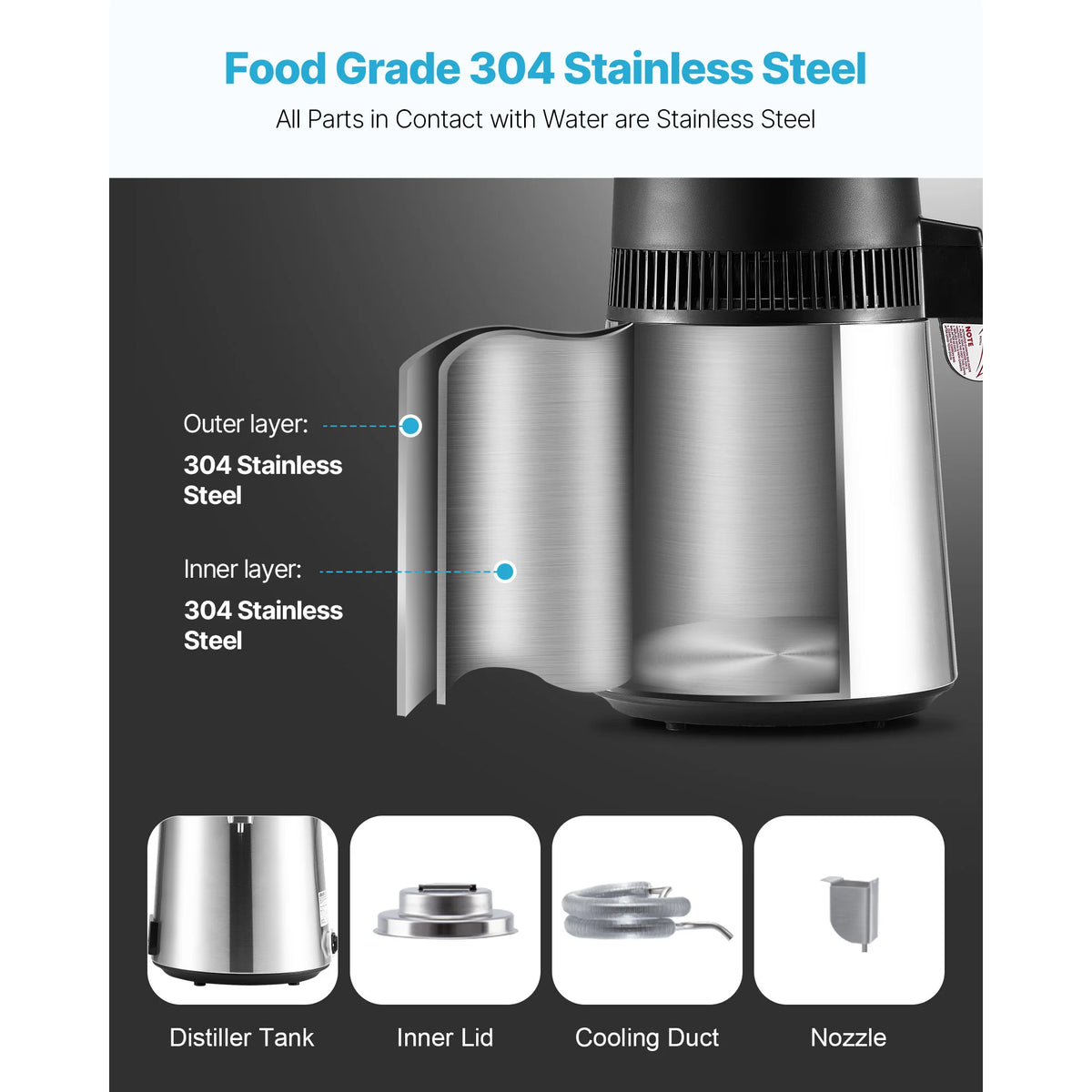 VEVOR Countertop Water Distiller Stainless Steel Pure Water Maker
