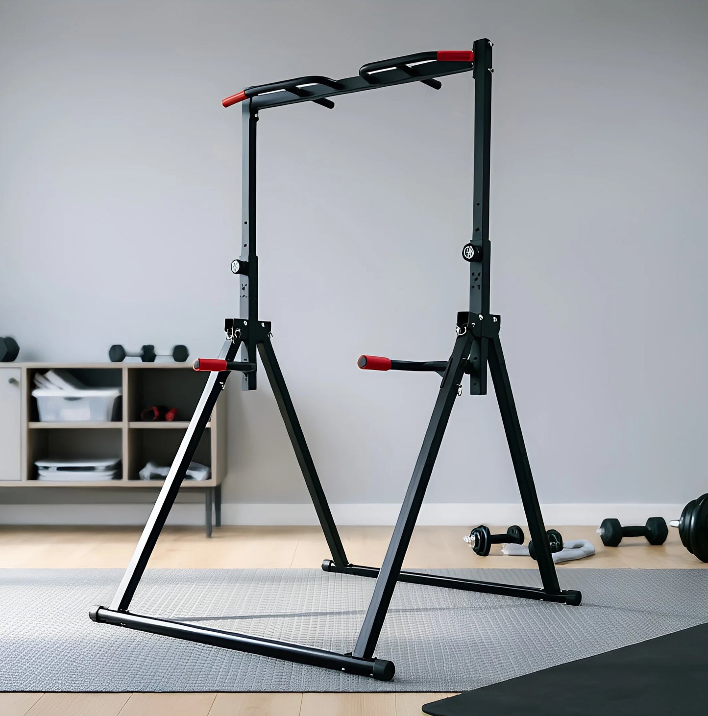 Adjustable Pull Up Bar, 200kg Load Foldable Home Gym Multi-Function Training Station with Parallel Bars for Strength Training