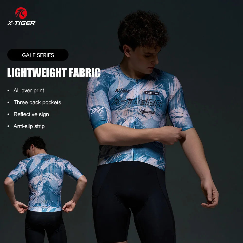X-TIGER Summer Cool Men Short Sleeve Cycling Jersey Swift Wind Series Antibacterial Sweat-Wicking Ultralight Road Mountain Bike Clothing