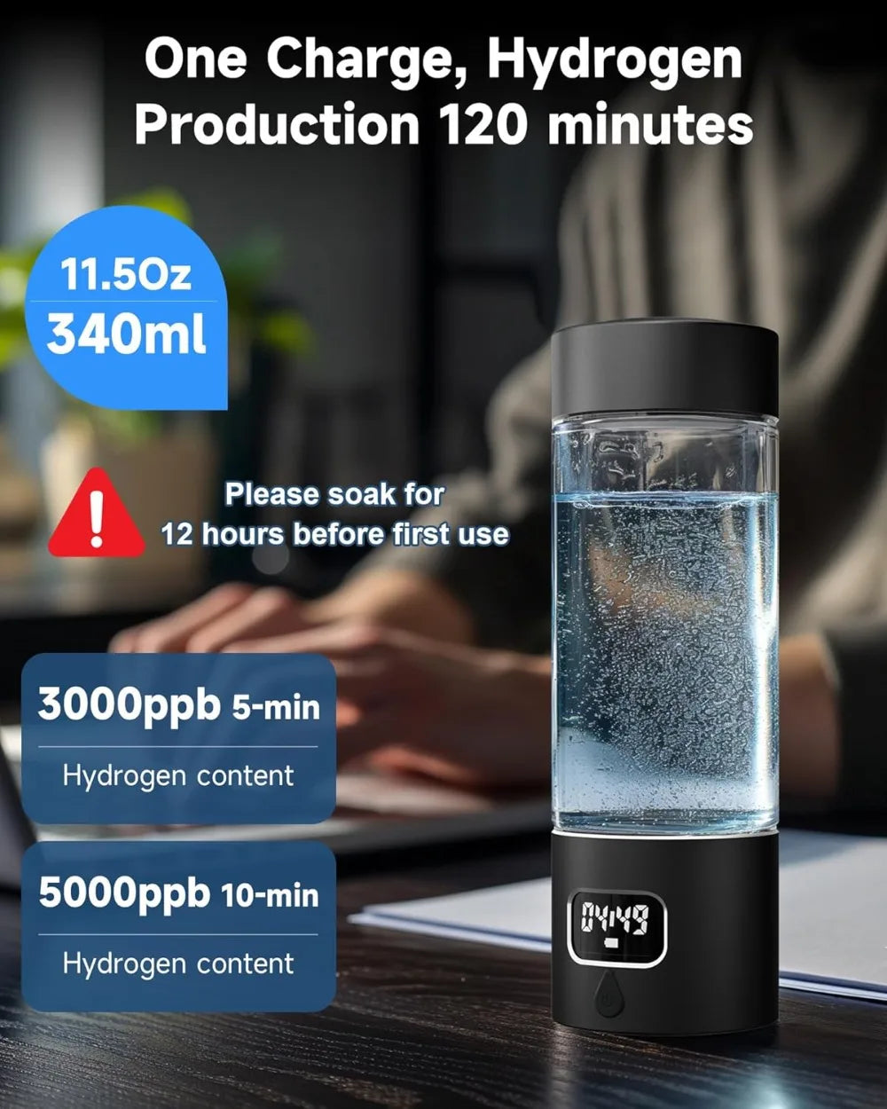 Portable Hydrogen Water Bottle With PEM-SPE Technology