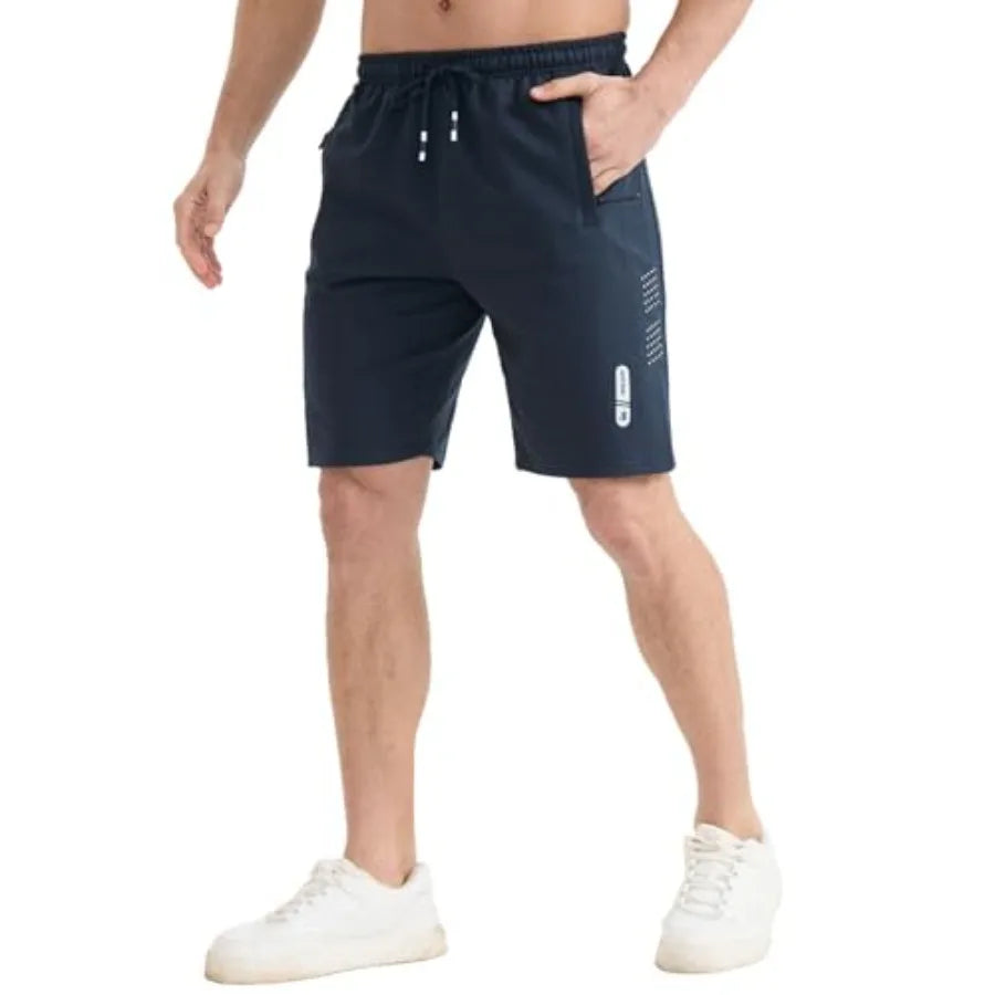 Mens Shorts Casual Gym Athletic Workout Running Sweat Cotton Stretch Shorts with Zipper Pockets Basketball Tennis