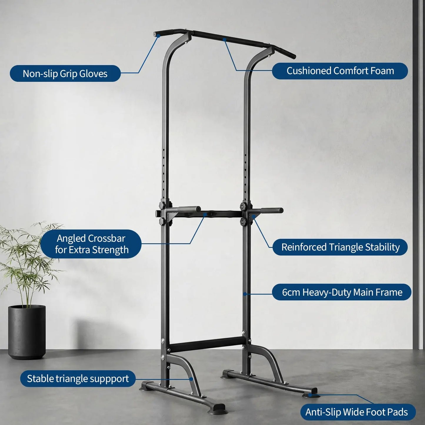 Multi-Function Power Tower Dip Station With Pull Up Bar, 10-Level Height Adjustable, 330LBS Steel Home Gym Equipment