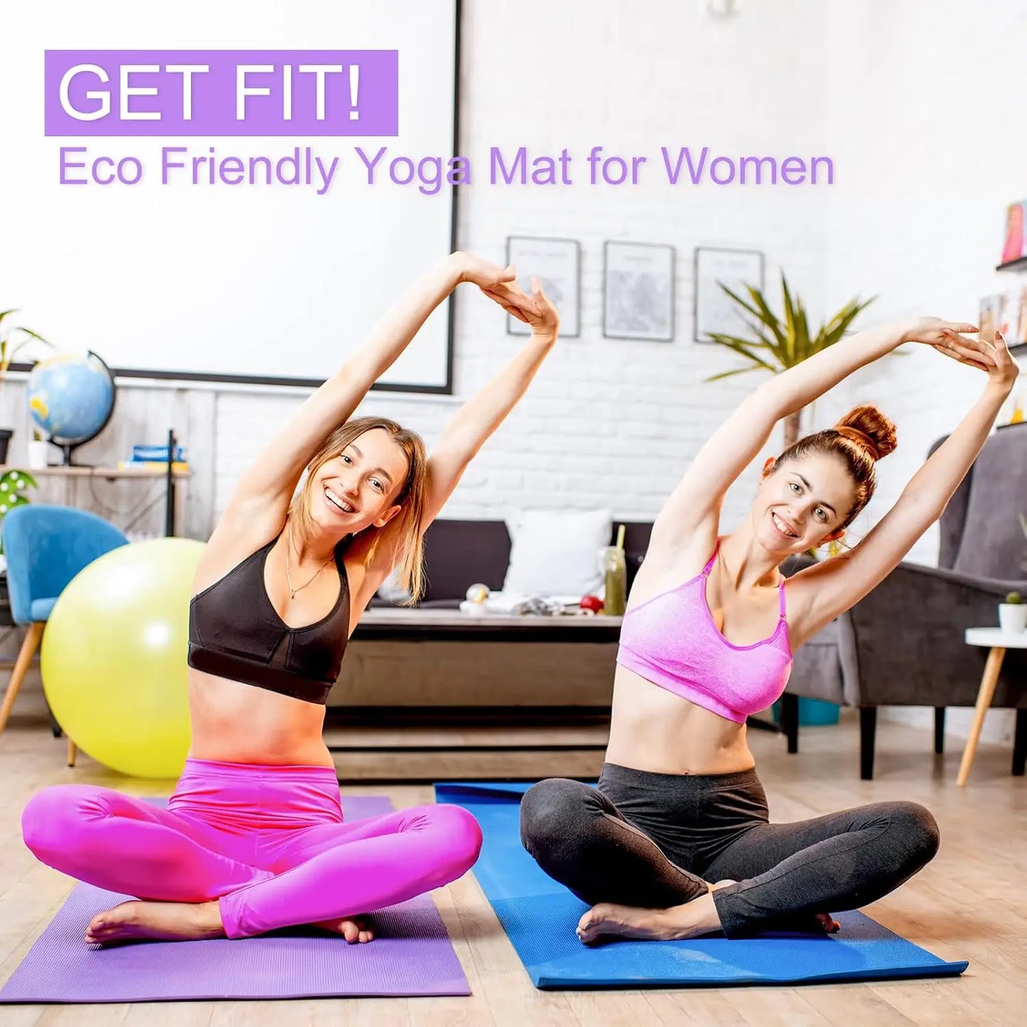 3 mm Thin Yoga Mats Lightweight PVC Exercise Mats Non Slip Workout Fitness Pads for Yoga Pilates Stretching Classes Gym Home Studio, Easy to Clean