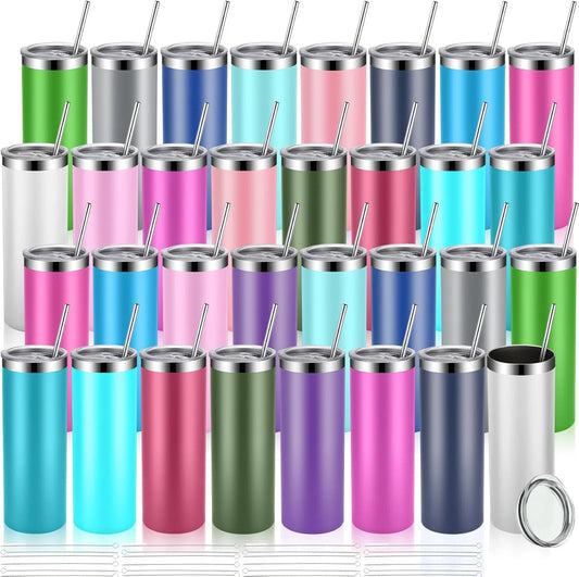 32-Pack Slim Insulated Tumblers With Lids And Straws Stainless Steel