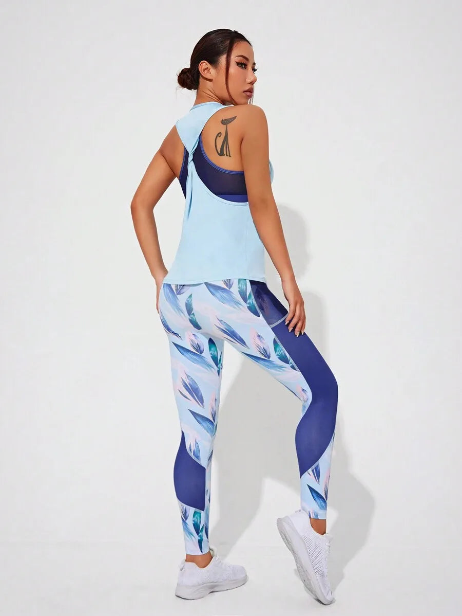 Womens Racerback Tank Top and High Waisted Leggings Athletic Set