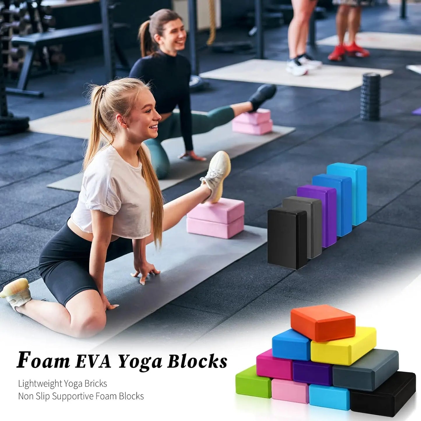 Pilates, Stretching, Meditation - 10 Pcs Foam EVA Yoga Blocks, Lightweight, Non Slip, Supportive for Beginners