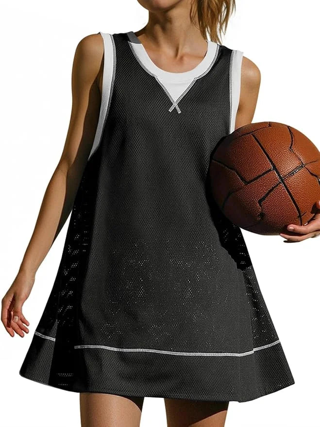 Fisoew Womens Open Back Workout Dress Sleeveless V Neck Backless Breathable Lightweight Tennis Gym Athletic Mini Dresses