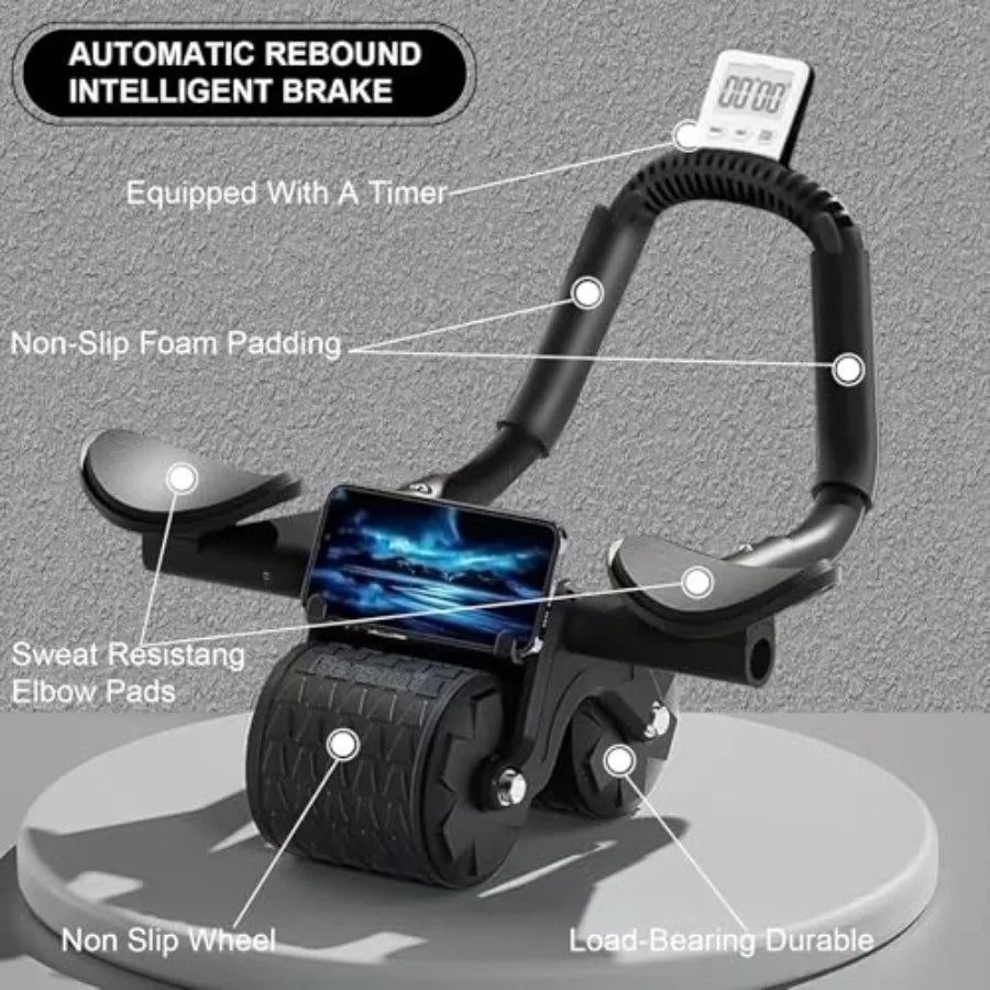 2026 Upgraded Ab Roller Wheel with Knee Mat andTimer - Automatic Rebound Abdominal Wheel with Elbow Support, Abs Workout Equipm
