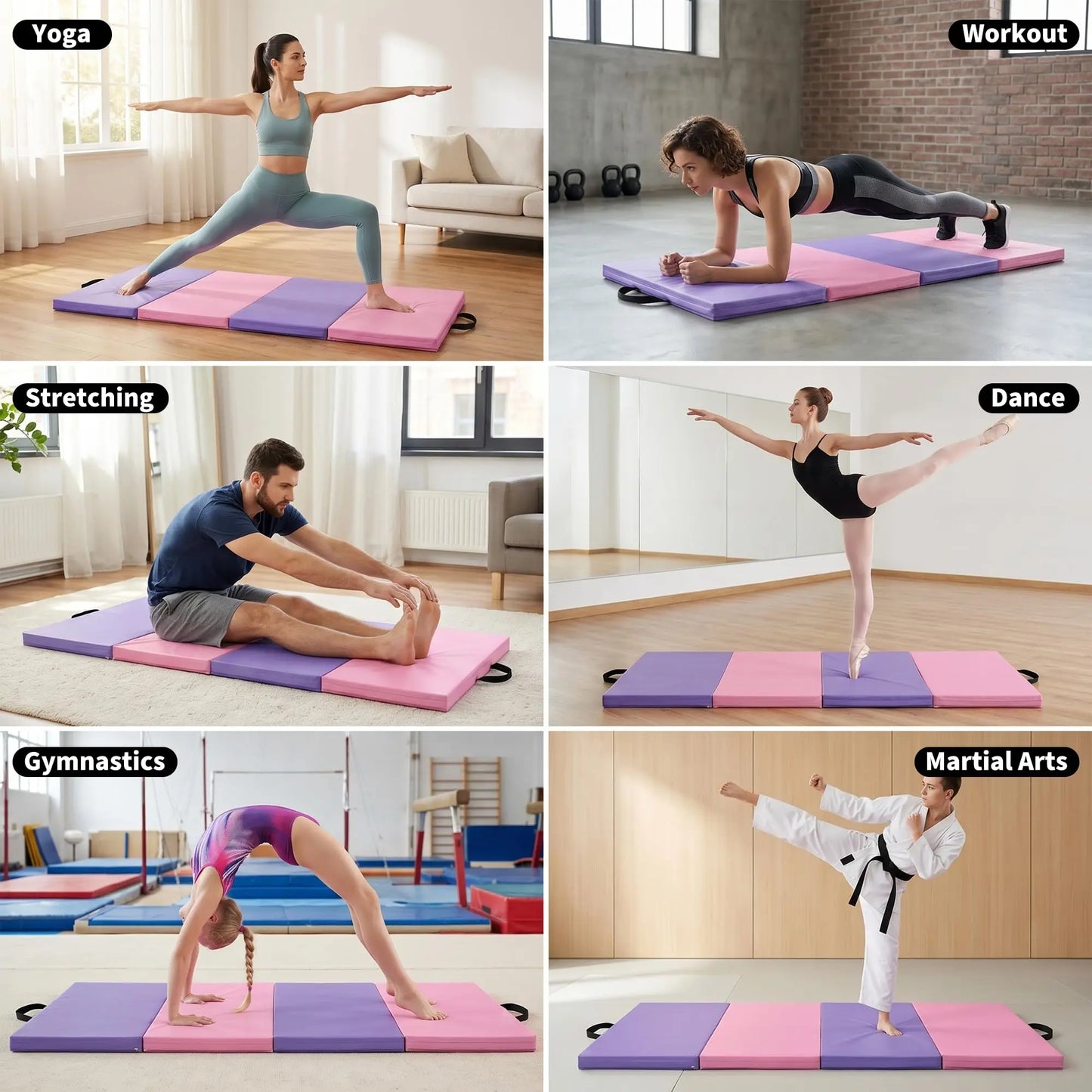 6x3 Ft Gymnastics Mat, 2'' Thick 4-Fold Exercise Floor Mat For Home Gym, Yoga, Pilates, Tumbling Training