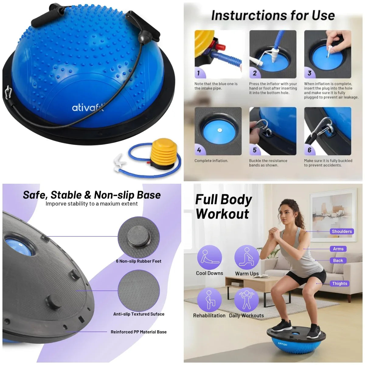 Balance Ball Half Exercise Ball Balance Trainer Inflatable Yoga Ball for Home Gym Workouts Core