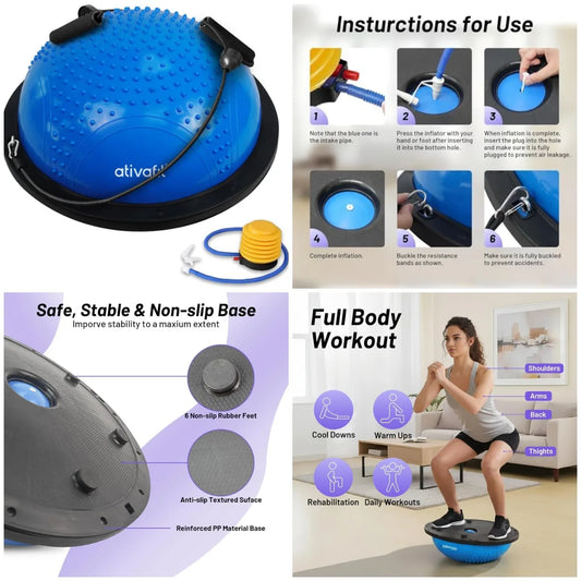 Balance Ball Half Exercise Ball Balance Trainer Inflatable Yoga Ball for Home Gym Workouts Core