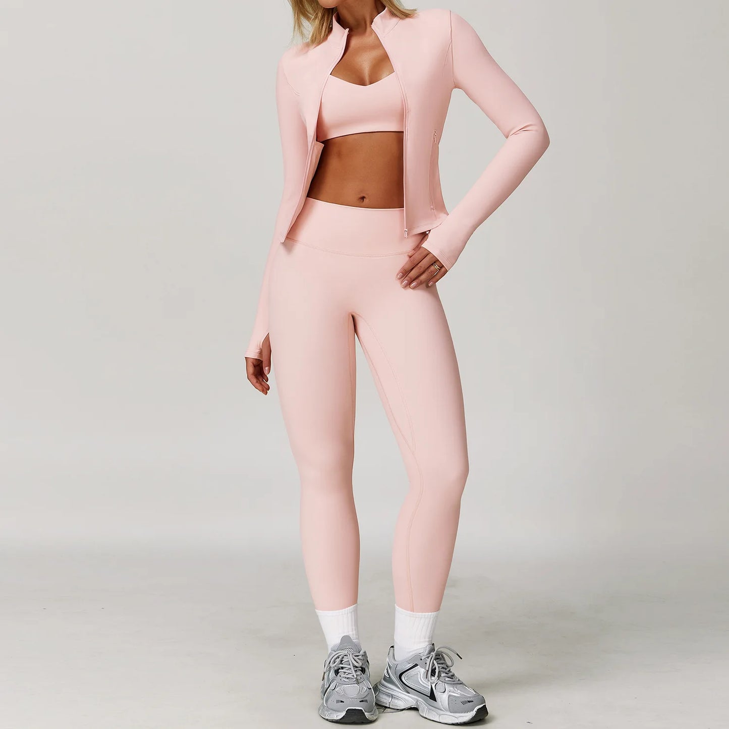 Womens Gym Set Yoga Wear Bra Jacket Leggings Shorts