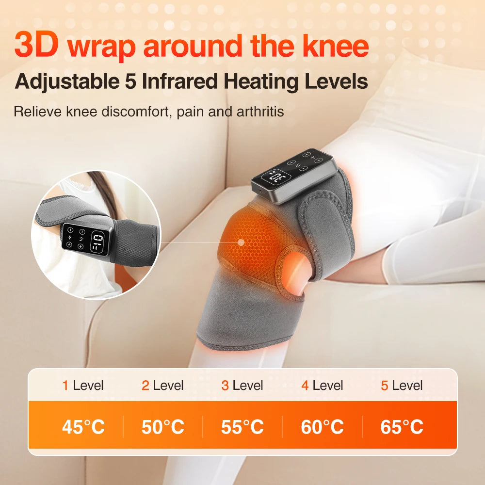 Cordless Heated Knee Massager 3 Vibration 5 Warm Compress Levels 3000mAh Rechargeable Knee Brace Wrap for Knee Elbow Shoulder Relaxation Home Office Travel Fitness Yoga