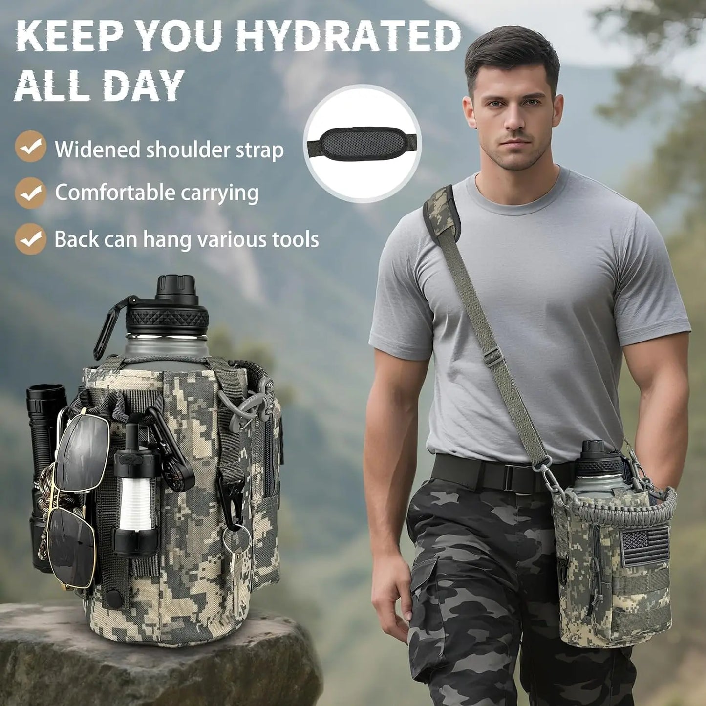 Insulated Stainless Steel Water Bottle With MOLLE Pouch