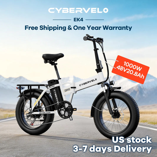 Cybervelo 1000W Peak High-speed Brushless Folding 20 Inch Fat Tire Electric Bike for Adults 48V 20.8Ah/50Ah Removable Battery 80 Miles Range Commuter E-Bicycle EK4