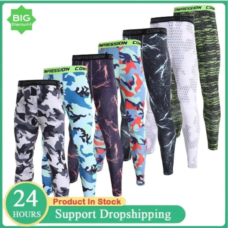 Camouflage Running Leggings For Men Quick Dry Compression Tights