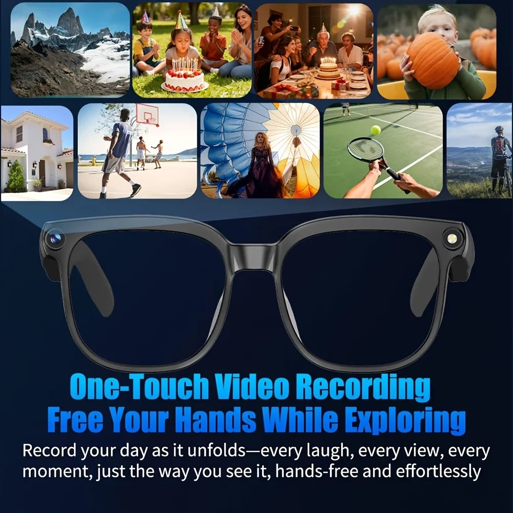 AI Smart Video Glasses, equipped with an 8-megapixel camera, supporting 4K HD video recording, wireless calling and music