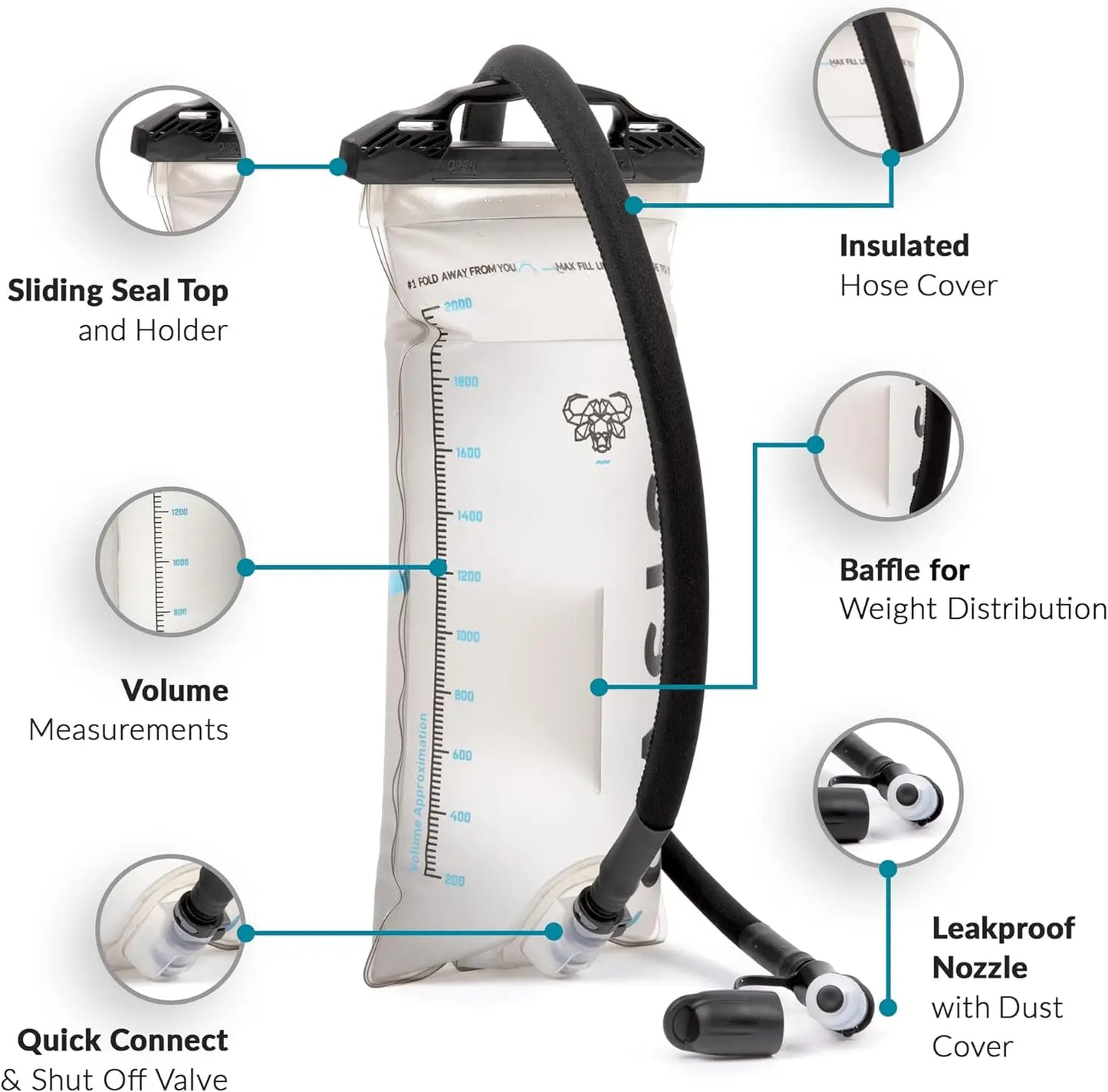 Hydration Bladder Leakproof Water Reservoir For Hiking With Insulated Hose