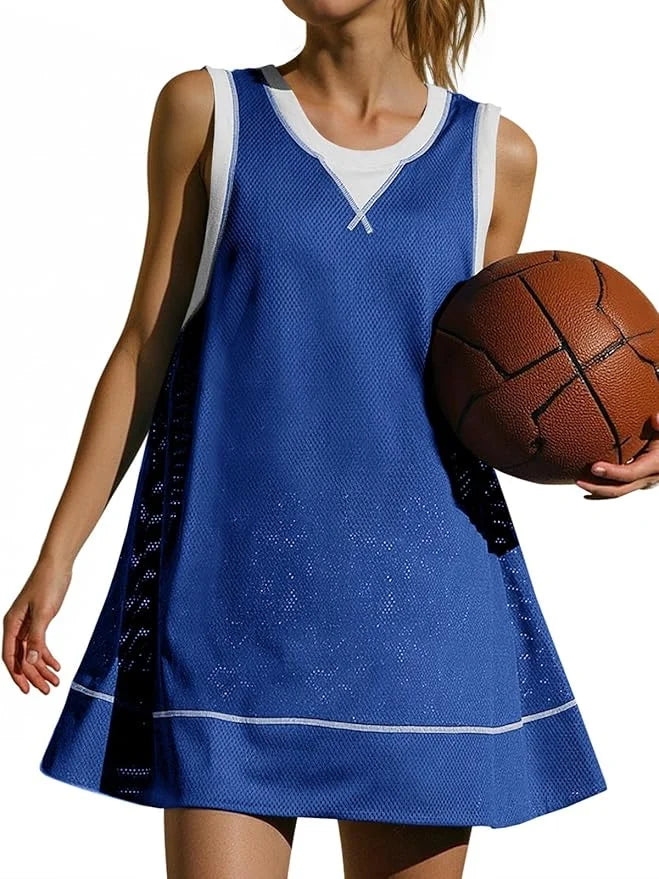 Fisoew Womens Open Back Workout Dress Sleeveless V Neck Backless Breathable Lightweight Tennis Gym Athletic Mini Dresses