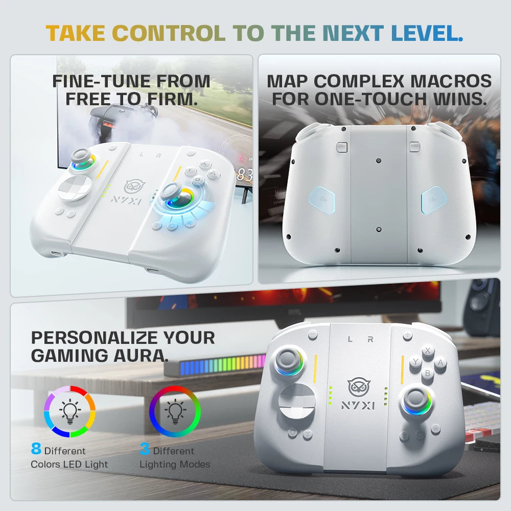 NYXI Hyperion 3 Joypad for Switch 2, Magnetic Modular, Hall Effect No Drift, Mechanical Switches, 9-Axis Gyro - White