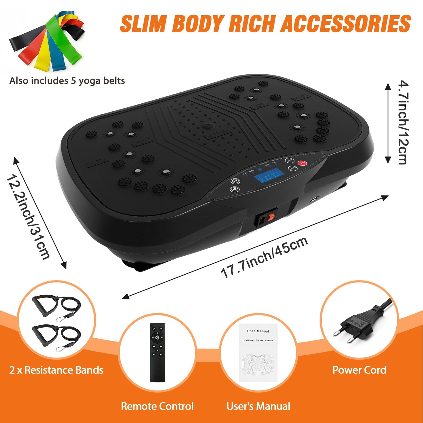 Portable Vibration Plate Exercise Machine Full-Body Workout with Bluetooth Resistance Bands Yoga Straps for Weight Loss &Shaping