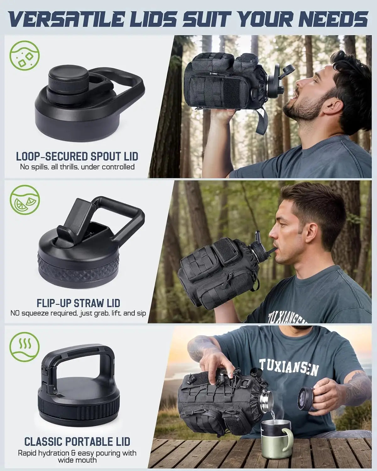 Insulated Stainless Steel Water Bottle With Pouch And Lids