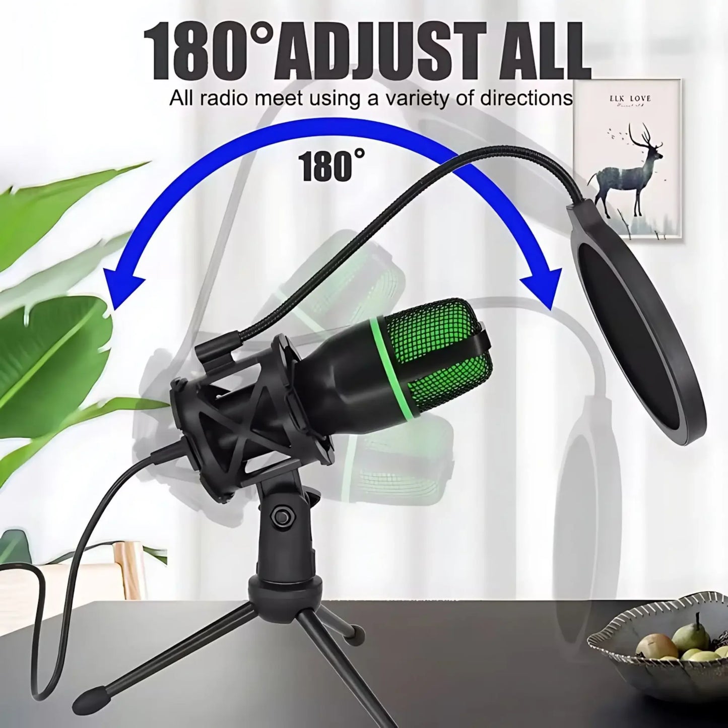 Professional Condenser Microphone Kit with Tripod Stand and RGB Lighting for Gaming and Streaming USB Microphone for YouTube Podcasts Video Studio Recording on PC Laptop Mac Desktop with Mute Button and Built in Voice Changer