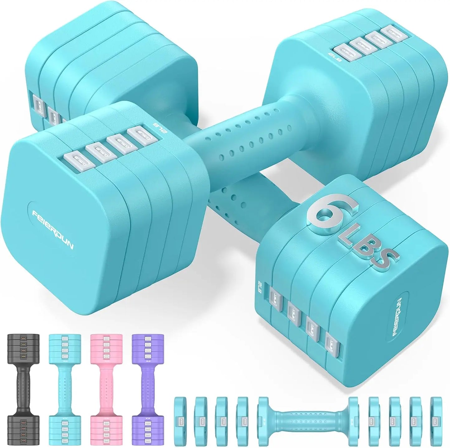 FEIERDUN 5-in-1 Adjustable Dumbbells Set of 2, 20LBS Dark Grey Hand Weights, Fast Adjust Dual Stable Dumbbells for Home Gym