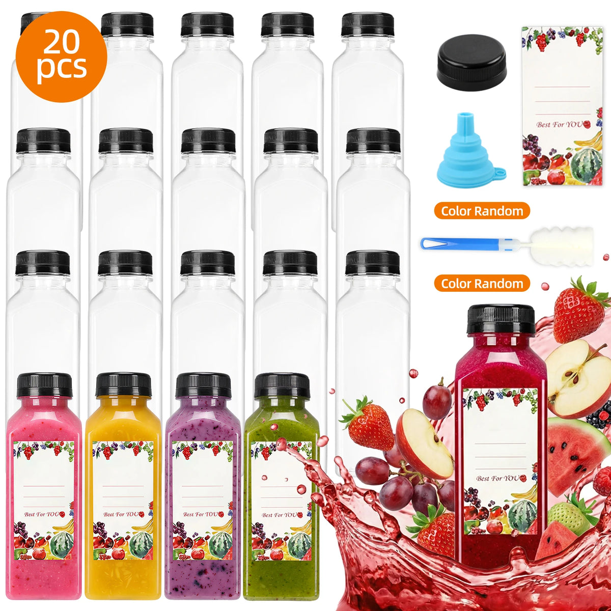 SGHUO Reusable Plastic Juice Bottles With Caps For Smoothies