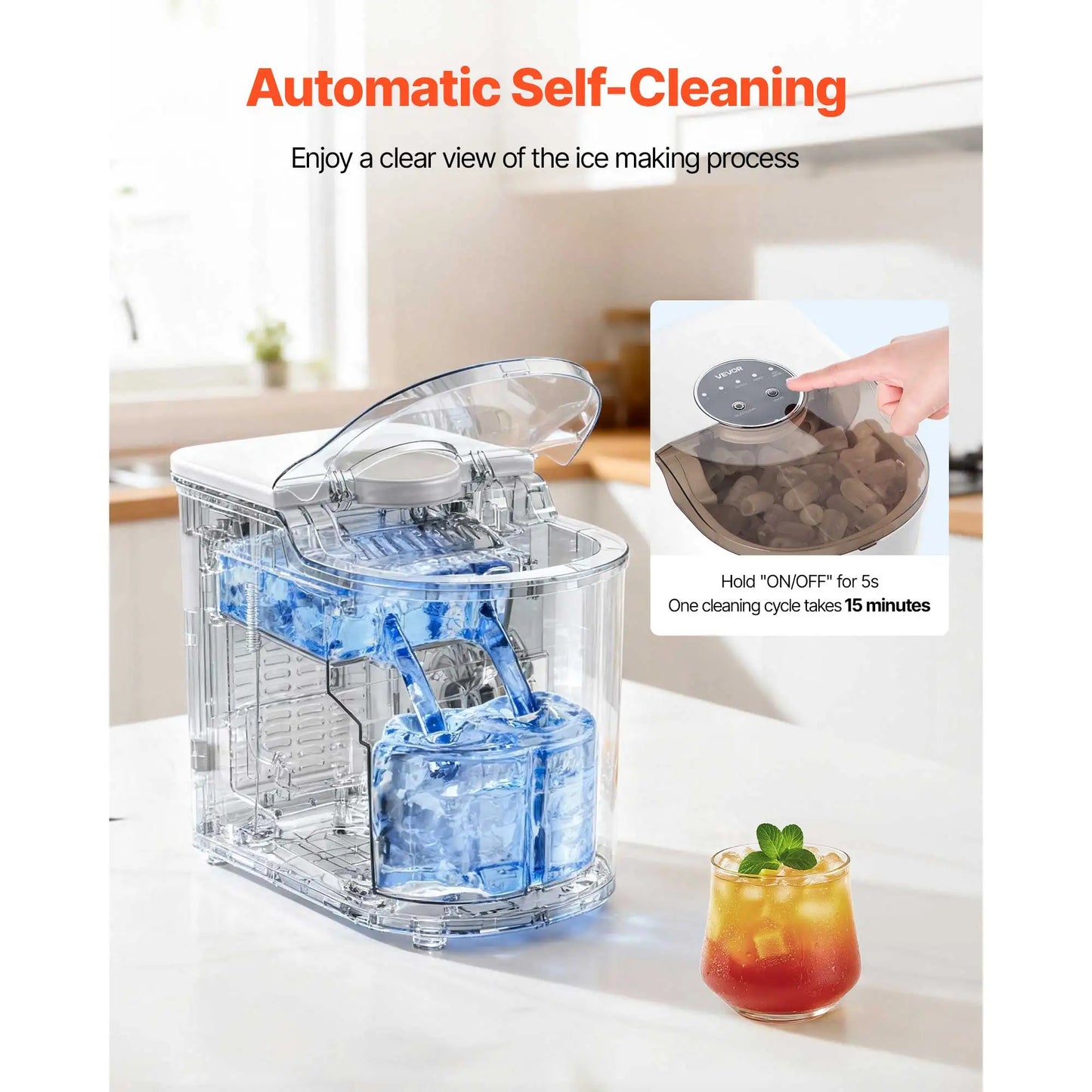 SucceBuy Countertop Ice Maker 7 Cubes Ready in 6 Mins 26 lbs per Day with Ice Scoop 2 Sizes Bullet Ices for Home Kitchen Office