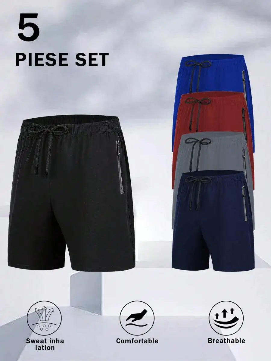 Men's Quick Dry Athletic Shorts With Zipper Pockets Elastic Waist