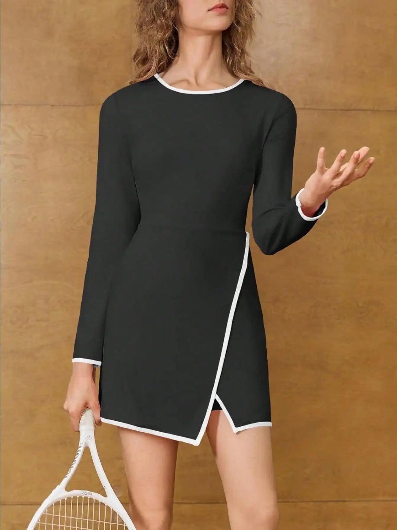 Women's High Stretch Party Dress Long Sleeve Built-In Bra Pockets Athletic Stretchy Fabric Gym Court  beach dress