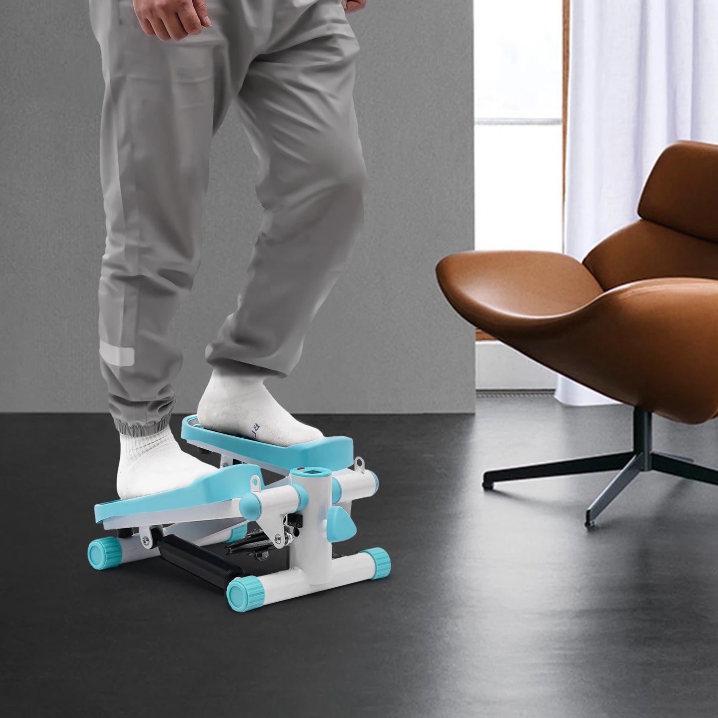 Mini Stepper with Resistance Bands, Hydraulic Quiet Fitness Stepper Machine for Home Office, LCD Display, Adjustable 150kg Capacity, Portable Exercise Equipment for Weight Loss Toning