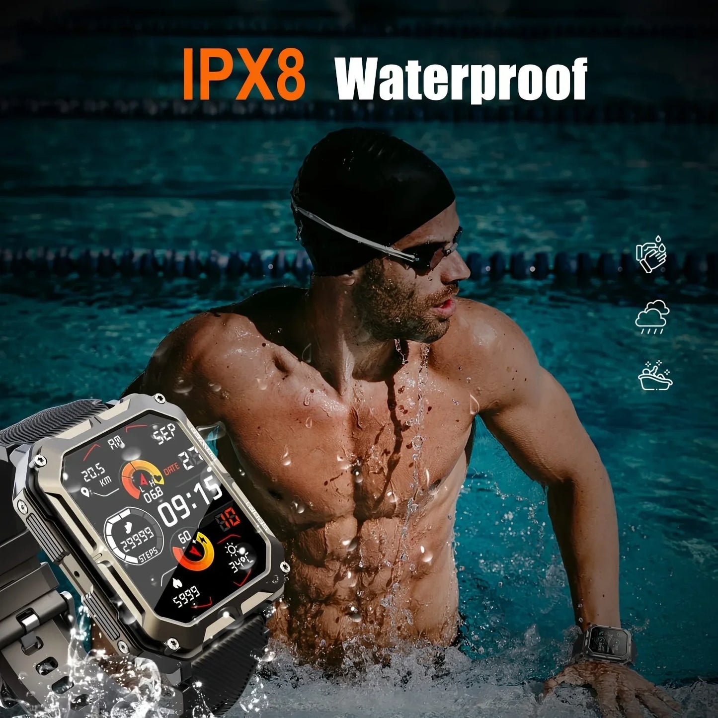 A Rugged Smartwatch IPX8 Call Dial Android iPhone Outdoor Sport