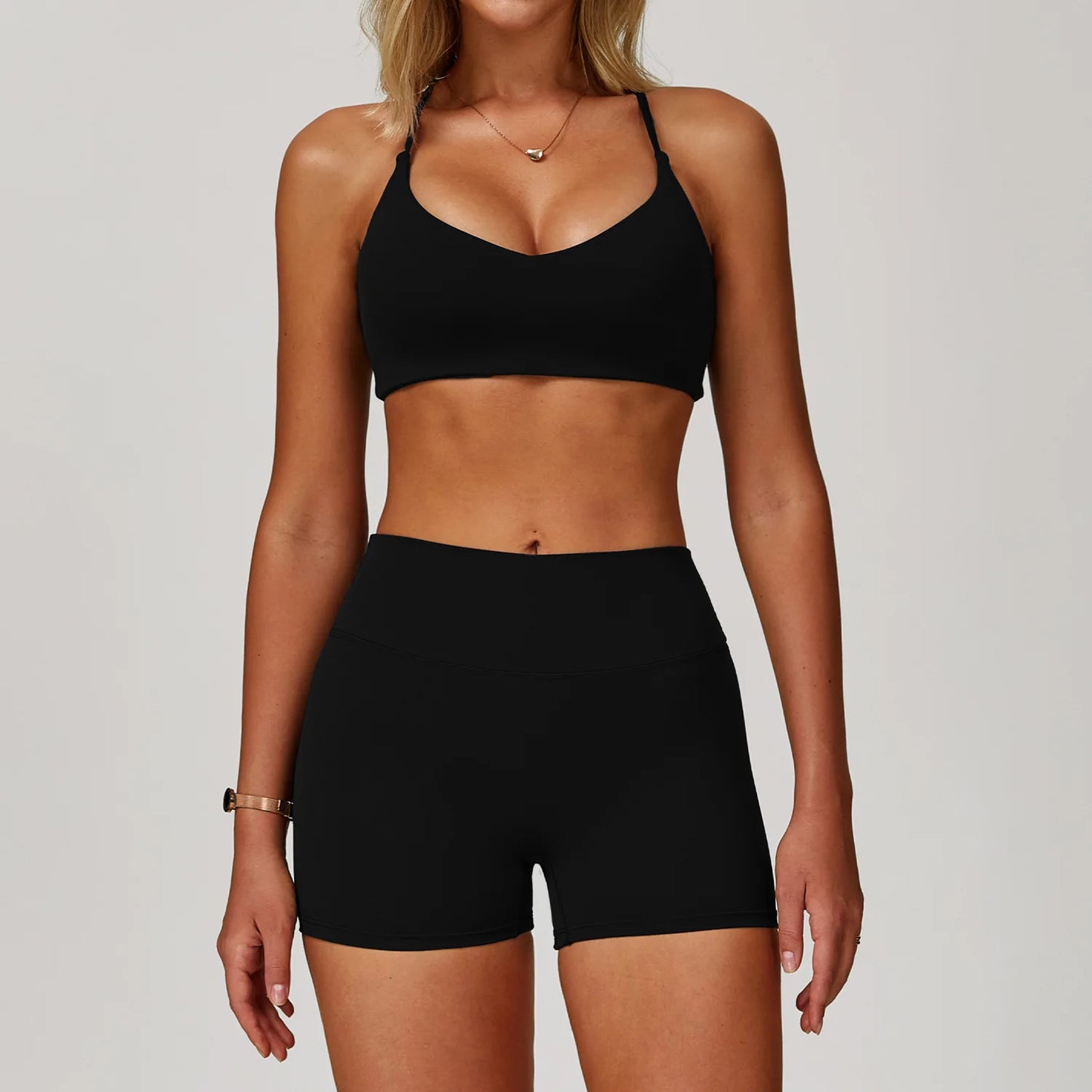 Womens Gym Set Yoga Wear Bra Jacket Leggings Shorts